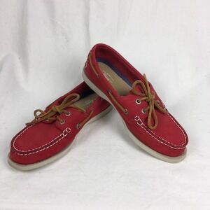 Bass Cast Off Leather Slip On Red Boat Shoes Women's Size 7
